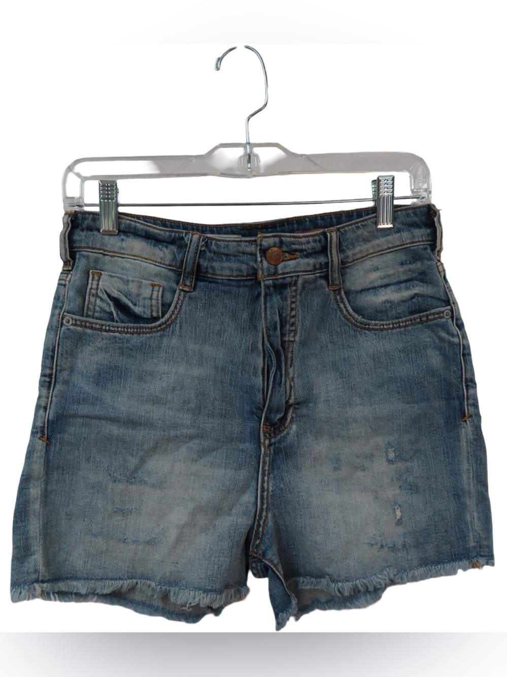 Anthro Pilcro Denim Shorts 28 Mid Rise Distressed Cutoff Anthropologie
